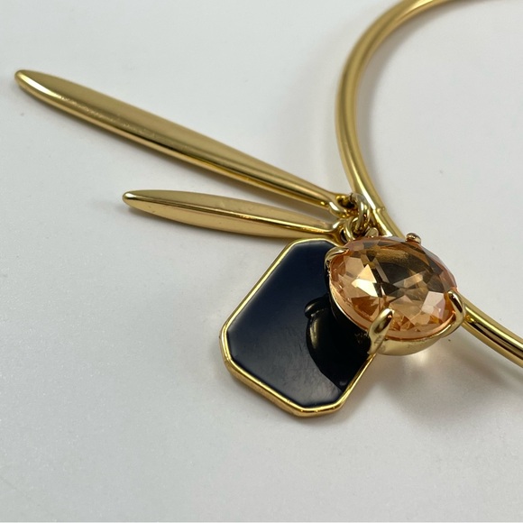 Stunning J Crew Gold Tone Rhinestone Enamel Think Bangle Bracelet Dangle Charms - Picture 4 of 6